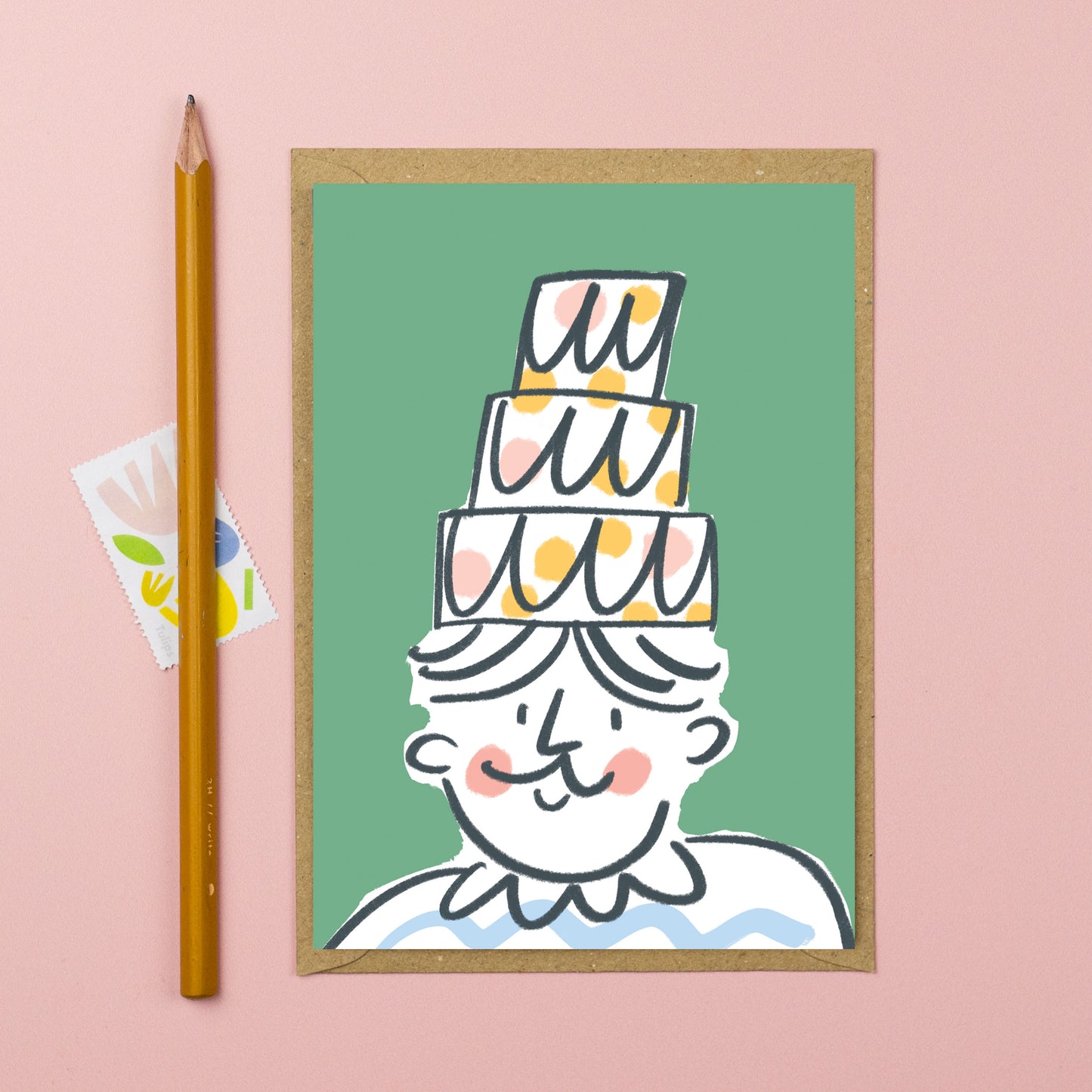 Birthday cake hat green card
