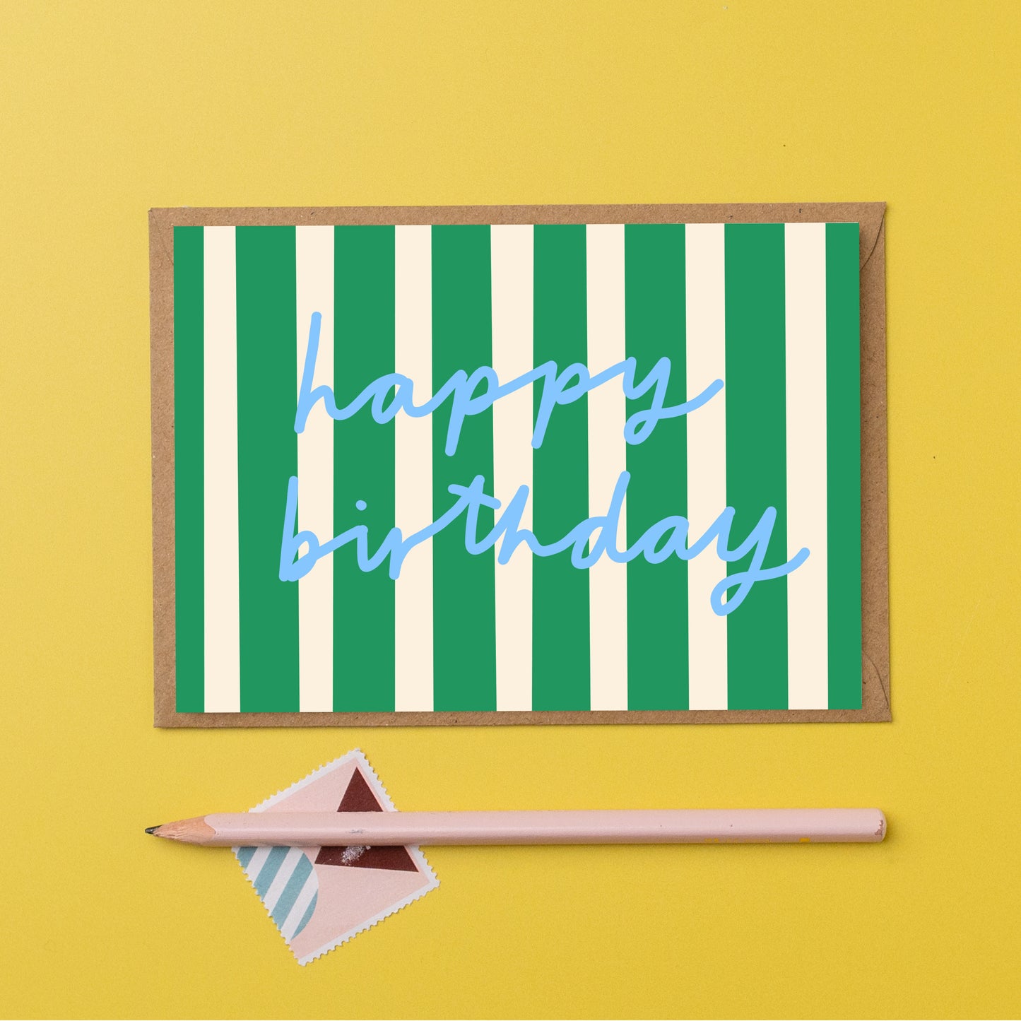 Happy birthday green striped card