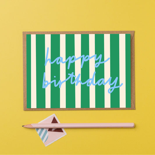 Happy birthday green striped card
