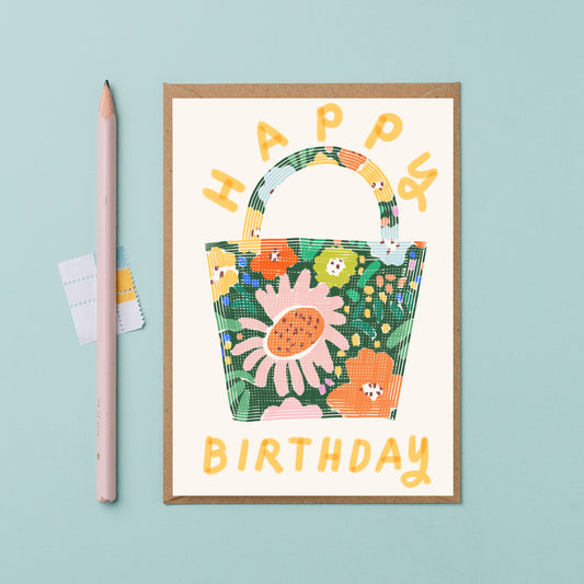 Happy birthday floral shopper card
