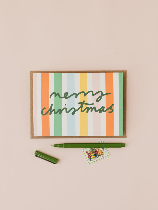 Merry Christmas striped Christmas card