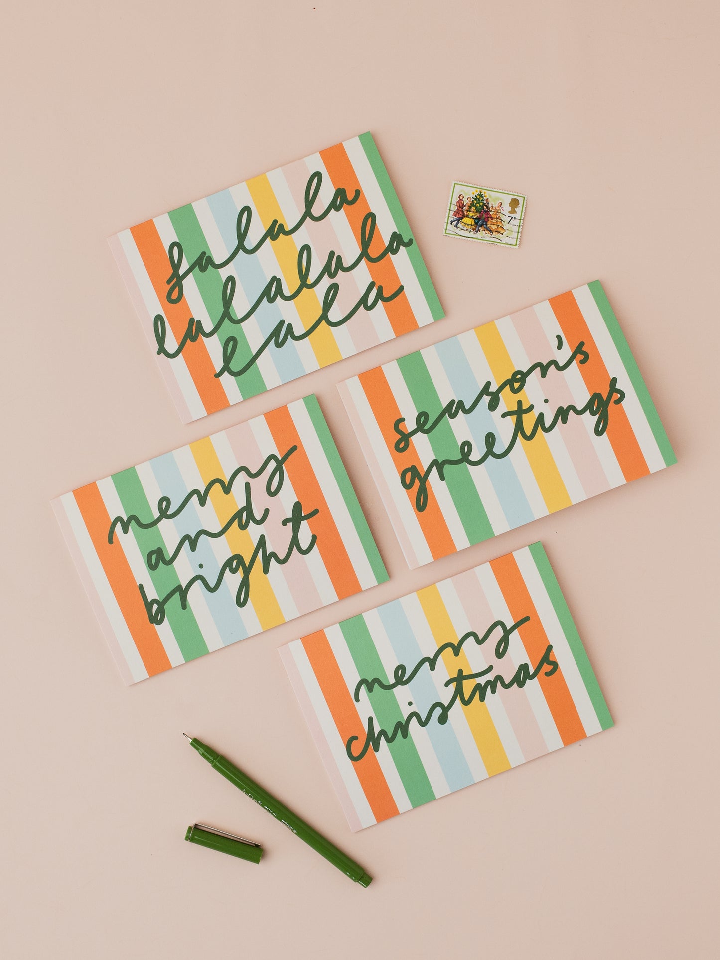 Merry and Bright striped Christmas card