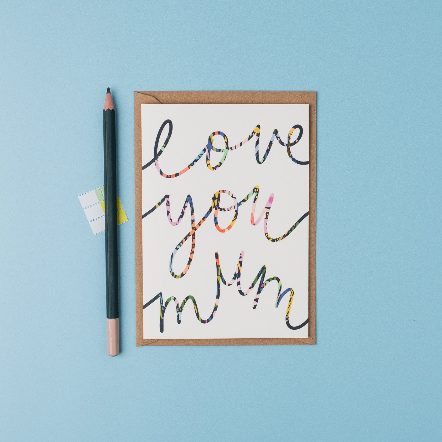 Love you patterned font mum card