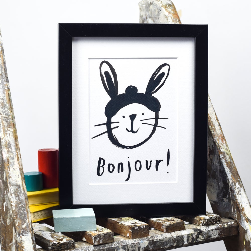 'Bonjour Rabbit' monochrome print