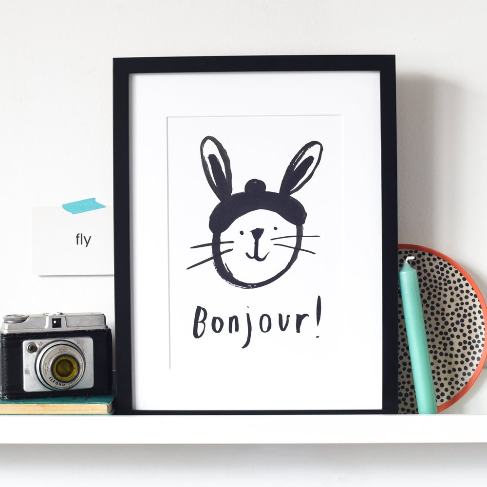 'Bonjour Rabbit' monochrome print