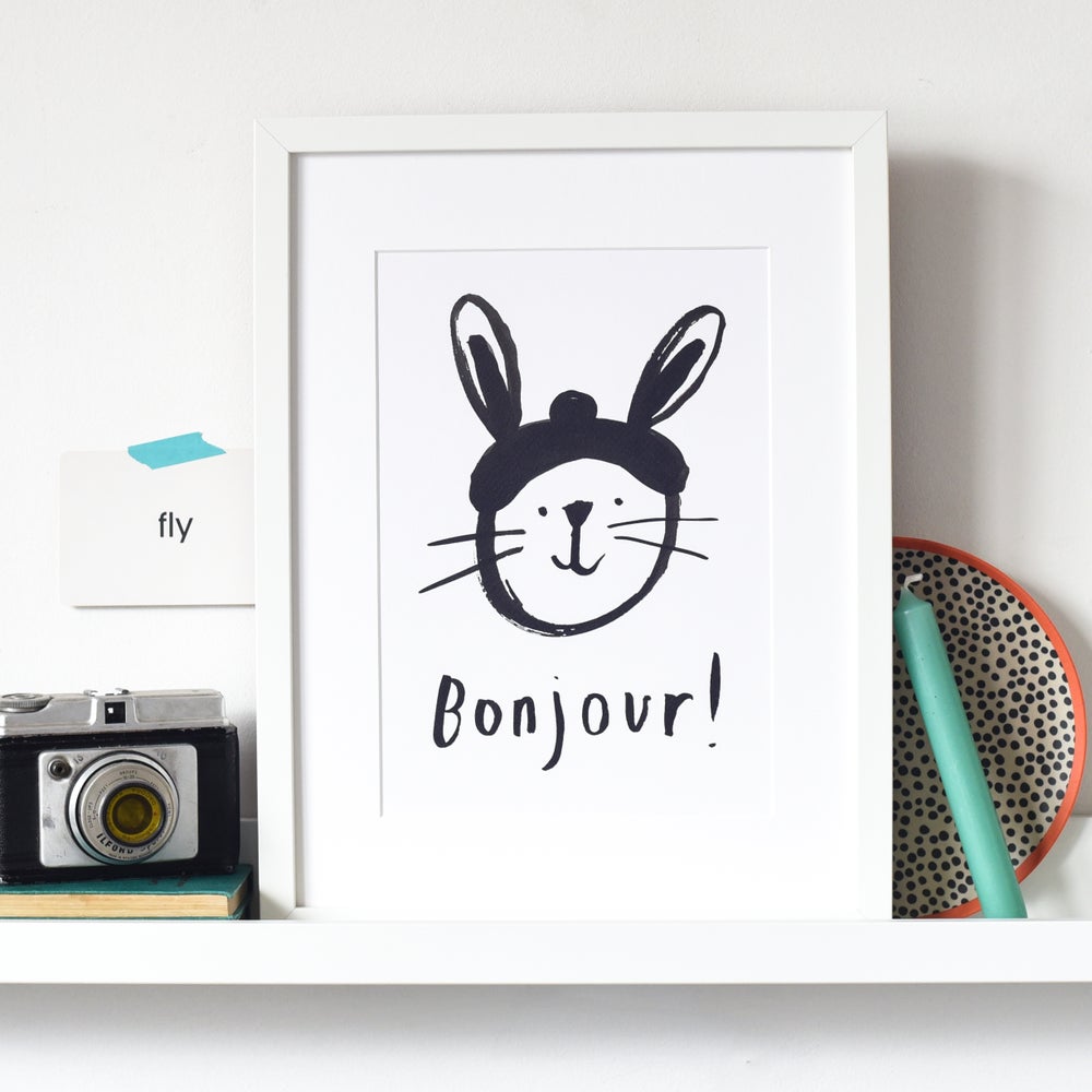 'Bonjour Rabbit' monochrome print