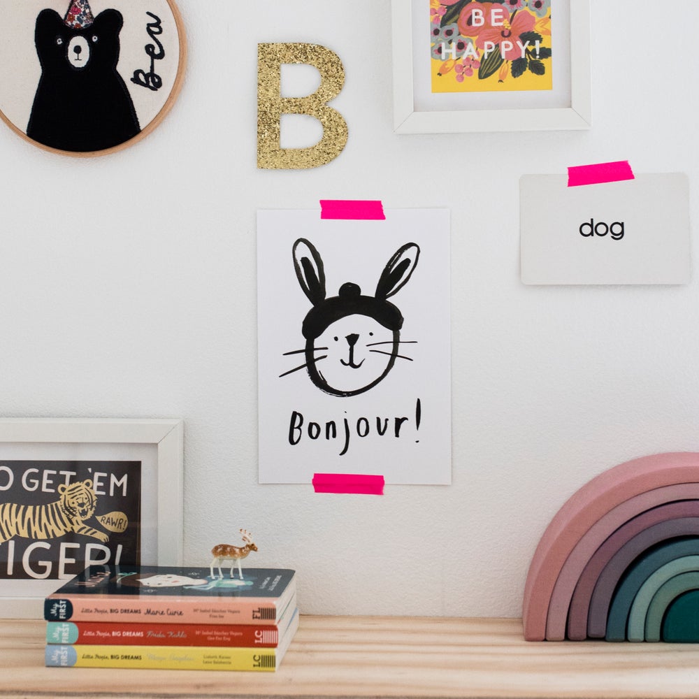 'Bonjour Rabbit' monochrome print